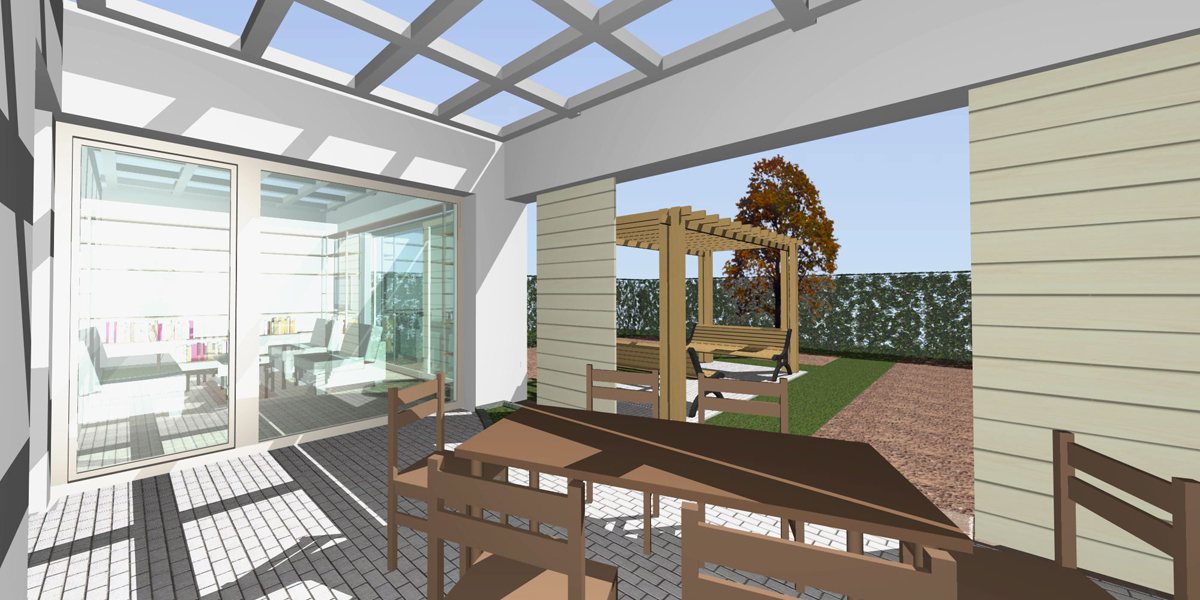 patio tervezett belső látványa - patiós épületeknél