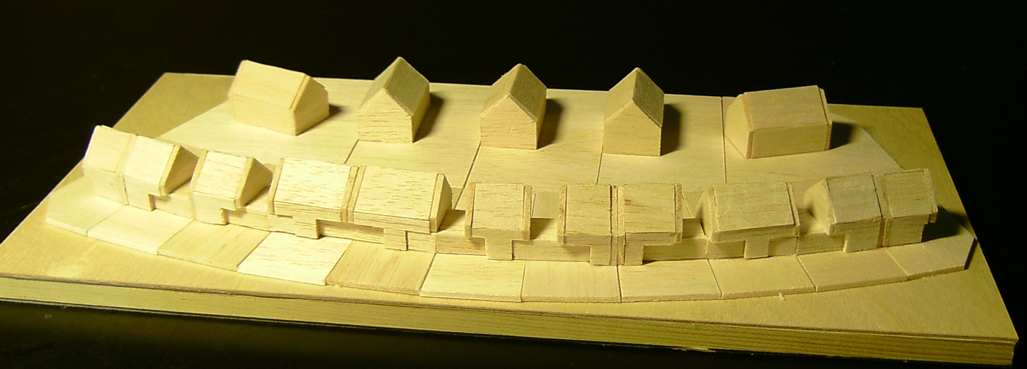 tömegmodell - még a 11 ház eredeti építész koncepciója szerint